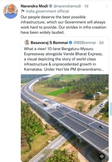 PM Modi responds to CM bommai’s tweet on new Bengaluru-Mysuru Express corridor underneath passing Vande Bharat Hi-Speed Train under the Road
