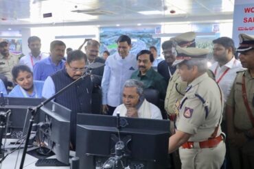 CM Siddaramaiah attends distress call while inaugurating high tech command centre for the High tech city at commissioner’s office