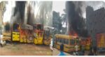 Private Nursing colleges five buses gutted in fire at the make shift parking lot in Hegganahalli