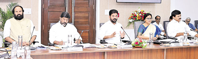 Chief Minister Revanth Reddy speaking at the Collectors Conference. Uttam, Bhattiwickramarka, Shantikumari, Ponguleti Srinivasa Reddy in the film