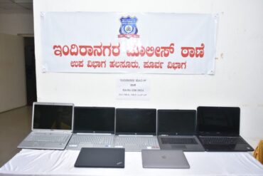 Infamous Tiruchirapalli three member gang who used to break windshields of car to rob valuables arrested by Indiranagar police and recovered 7 laptops worth Rs.5.8 Lakhs