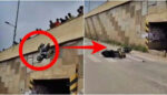 Enraged motorists and residents of village resorted to drastic measures caught two bikers and hurled their bikes off the flyover near Nelamangala