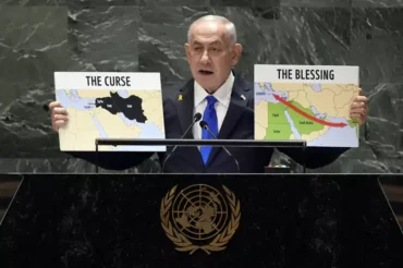 Benjamin Netanyahu: Green-black maps in the hands of Netanyahu in the United Nations.. Where did they show India..?