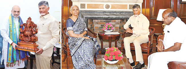 Chief Minister Chandrababu Naidu met Union Ministers Amit Shah, Nirmala Sitharaman and Kumaraswamy in Delhi.